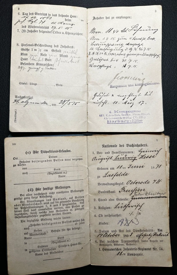 Original WWI German Soldbuch & Military Pass HESSE Landsturm Hannover 1915 1917 - Image 3 of 4