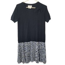 Kate Spade Womens S Black Floral Short Sleeves Drop Waist Bow Sweater Dress
