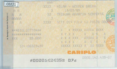 C0221 - Old 1989 MILAN FOOTBALL MATCH TICKET - WERDER BREMA