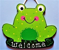 FROG WELCOME SIGN Wall Art Door Plaque Deck Patio Porch Pool Hot Tub Backyard 