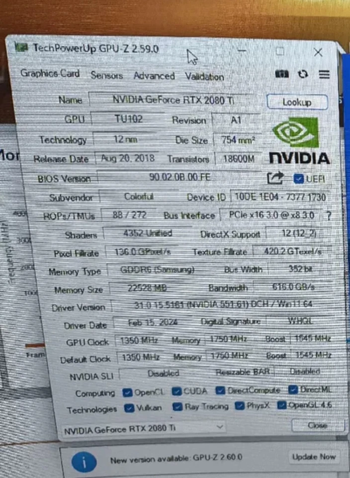 NVIDIA GeForce RTX 2080 Ti 22GB GDDR6 Modified with 4090 cooler AI Mapping GPU - Image 4 of 4