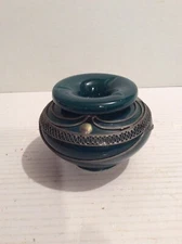 VINTAGE EMERALD GREEN MOROCCAN TERRA COTTA CIGARETTE ASHTRAY