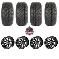 12" Viking Machined Black Golf Cart Wheels and Tires Combo (205/30-12) Set of 4