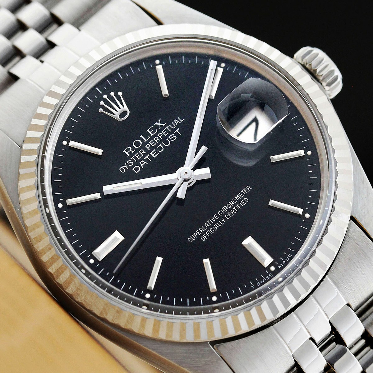 ROLEX MENS DATEJUST 16014 BLACK DIAL 18K GOLD STAINLESS STEEL