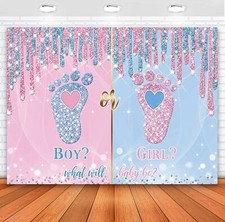 7x5ft Gender Reveal Backdrop Pink Blue "Boy or Girl" Party Banner
