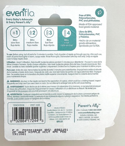 (2) Evenflo Classic Standard Nipples X-Cut Fast Flow 8 m + 4 capezzoli per confezione spazzola - Foto 3 di 5