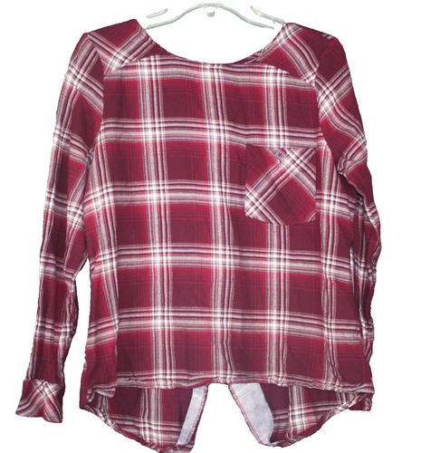 Cato Womens Size Medium Shirt Red Plaid Top Button Down Butterfly Back Western
