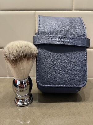 DOLCE & GABBANA Shaving Brush with NAVY Travel Pouch/Case NEW
