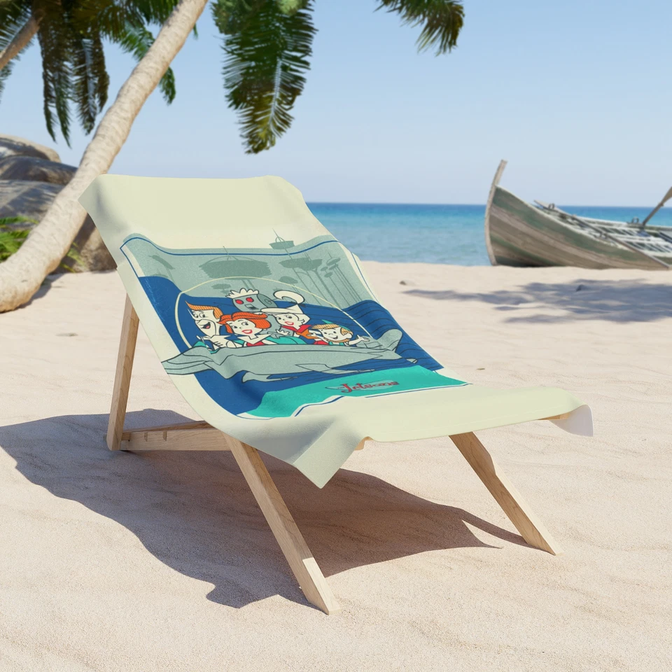 Futuristic Family Jet Ride Beach Towel – Fun Sci-Fi Cartoon Style Beach Towel - Image 3 of 4