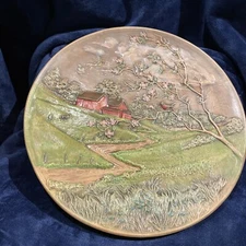 Vtg 1972 Byron Molds 3-d Ceramic 13”  Wall Plate Barn Springtime Scene