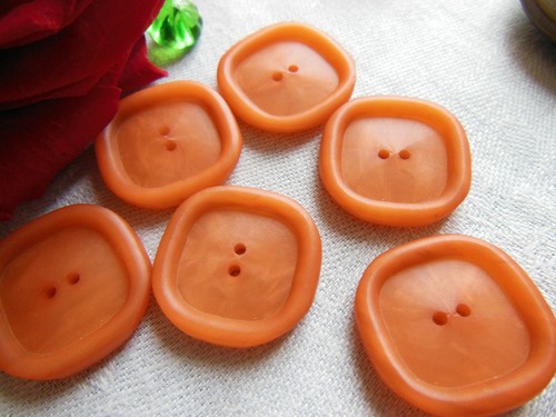 Lot 5 Gros Boutons Vintage Orange - 2,6 Cm, 4 Trous, Ref 3145, Occasion