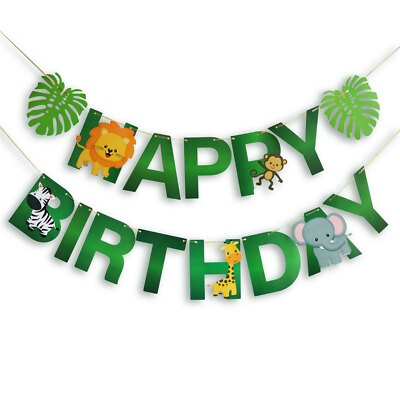Girlande Dschungel Tiere Zoo Jungle Happy-Birthday Geburtstag Deko Party Banner