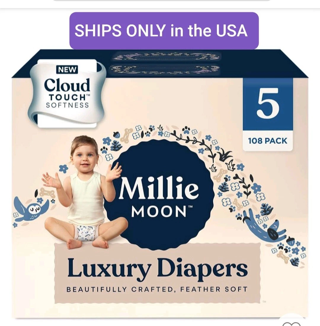 New All Natural Millie Moon Disposable Diapers JUMBO Box Cloud Touch Soft Size 5