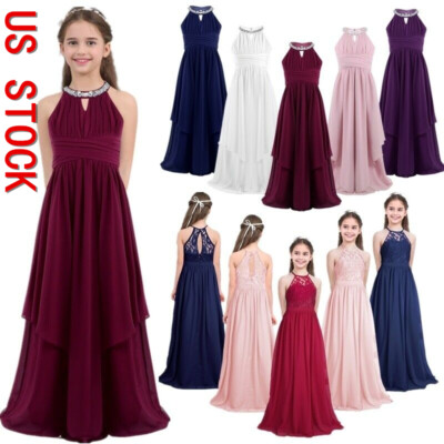 Kids Bridesmaid Dresses Shiny Sequin Chiffon Maxi Dress Flower Girls Dress  | eBay