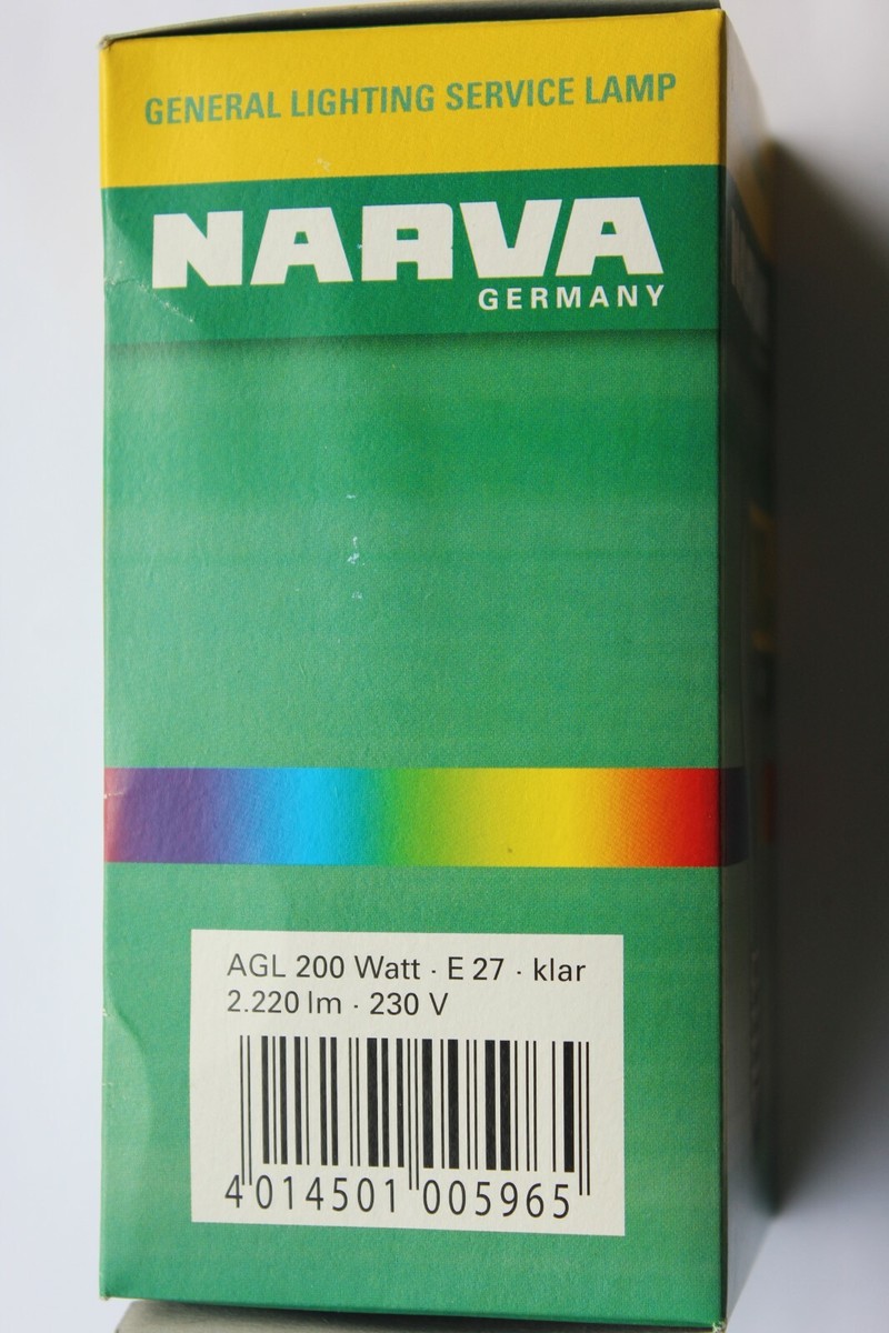 Pack 5 x Narva Germany 240v 200w ES E27 incandescent clear glass 
