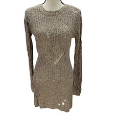 Planet Gold Long Sleeve Distressed Sweater Mini Dress - Tan - size XS