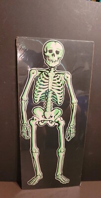 Vintage Halloween AMERICAN MERRI LEI Jointed Skeleton Die Cut Decoration Green