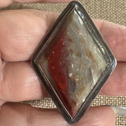 Vintage Brooch Pin Sterling Silver Chicken Blood Multiple Colored Jasper