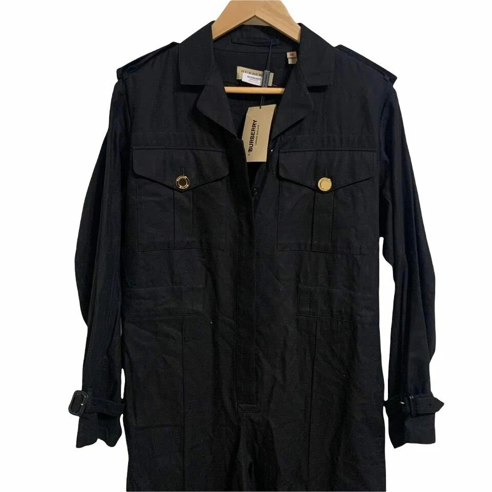 Cotton Gabardine Jumpsuit W/shirt Collar