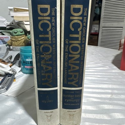 Vintage Webster Dictionary 2 Vol Set Grolier Blue Gold Decor Vintage 1965 ￼