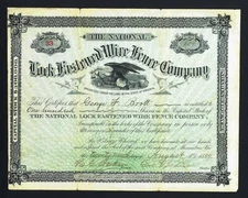 1889 Alexandria Va - National Lock Fastened Wire Fence Co RARE Stock Certificate