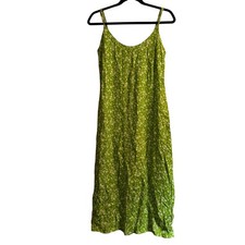 Reformation Halsten Slip Dress Green Scoop Neck Floral Side Slit Strap Sz 8