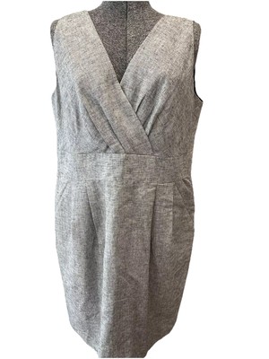 Loft Ann Taylor Size 14 V Neck Sleeveless Dress Gray/metallic Thread Accent Ladi