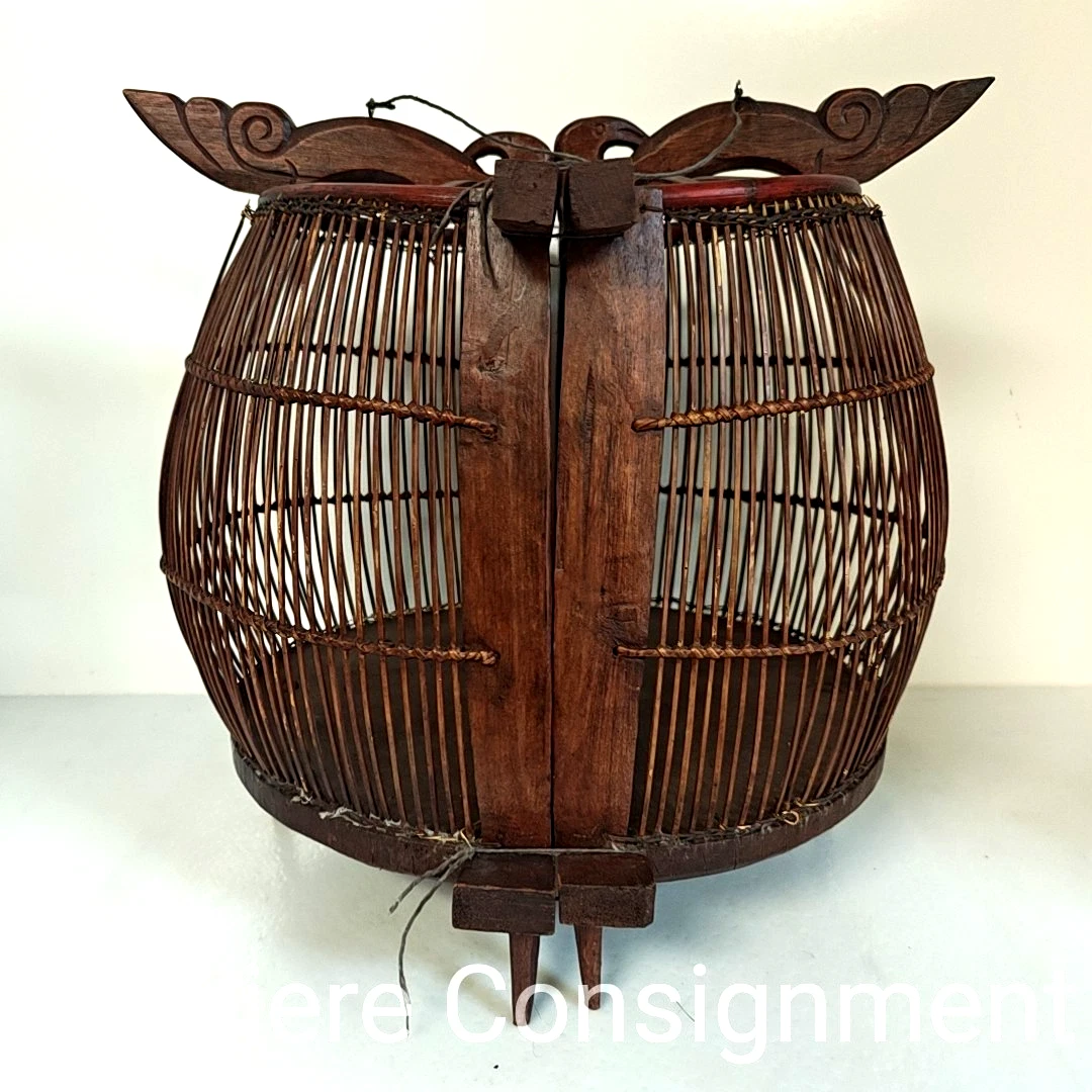 Vintage or Antique XL Indonesian Lombok Mating Birdcage(s) Wood 16" T 18" W