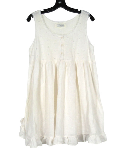 VTG VICTORIA'S SECRET COUNTRY Ivory GAUZE Ruffle FLORAL Button BABYDOLL GOWN S