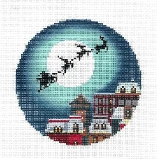 SP.ORDER ~ Christmas Eve Over the Town  4" Needlepoint Canvas Abigail Cecile PLD
