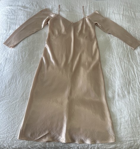Vince. | Women’s SZ Large | Draped Silky Sleeve Slip Dress | Blush Pearl | Midi - Picture 1 of 12