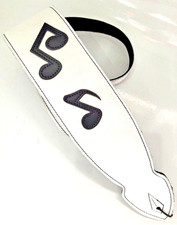 SRV LEGEND WHITE 3.75" WIDE MUSIC NOTES REAL LEATHER  PADDED GUITAR STRAP UKMADE