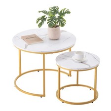 Uimoso Set of 2 Nesting Coffee Table Round 23.6" Side End Tables w/ Metal Legs