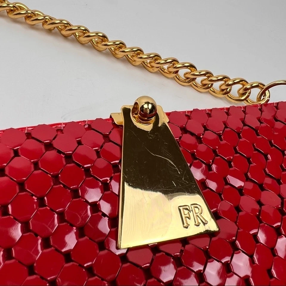 Felix Ray Red Mesh Metal Shoulder Bag Gold Chain Vintage Women’s Retro Unique - Imagem 4 de 4