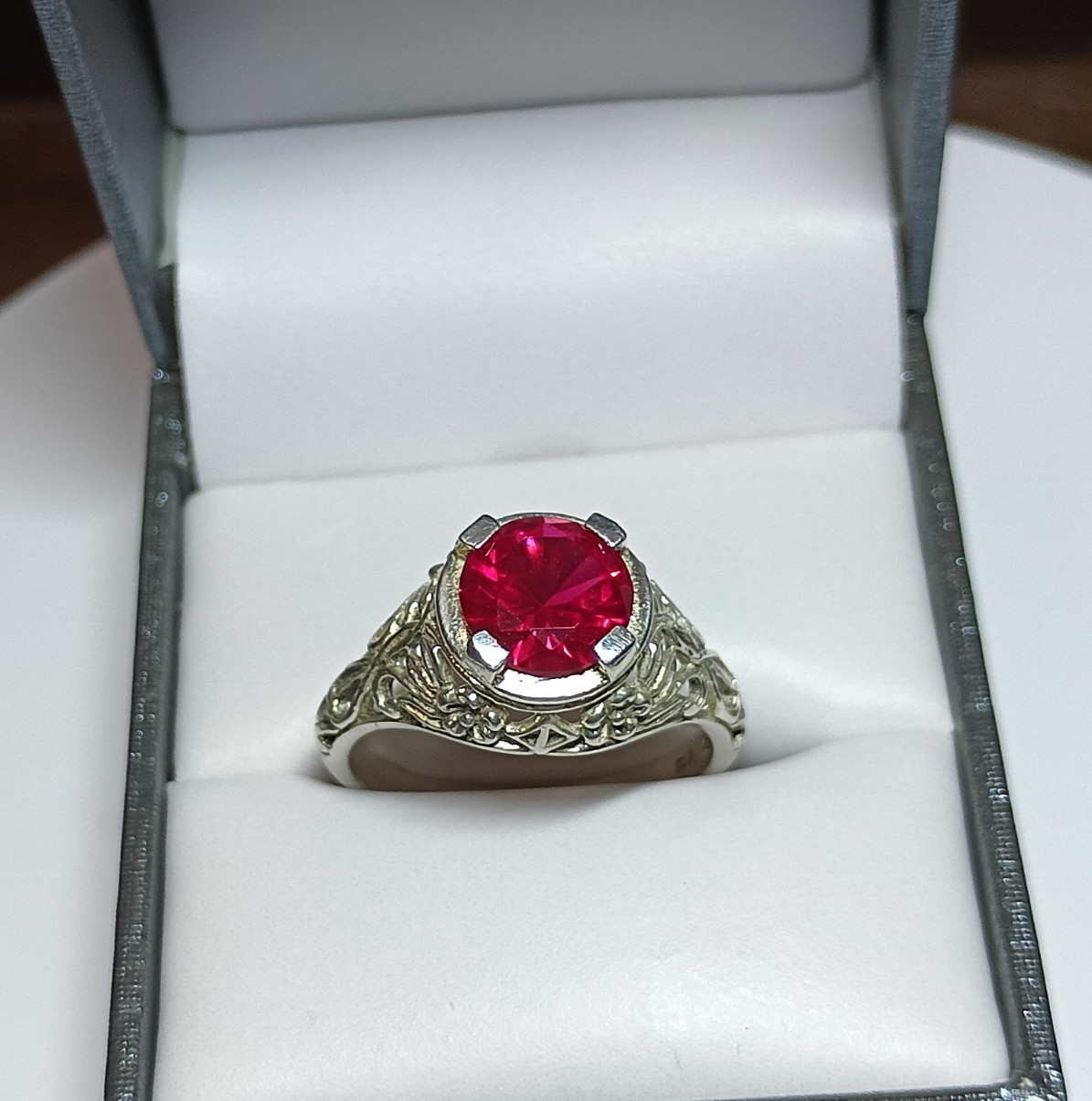 Art Deco Style Ruby Sterling Silver Ring - image 2