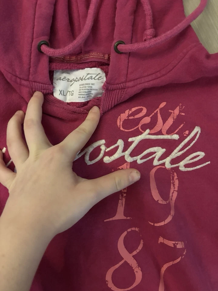 Aeropostale ярко розовый толстовка с капюшоном размер XL женщин V шеи Y2K пуловер толстовка милый - Изображение 3 из 3