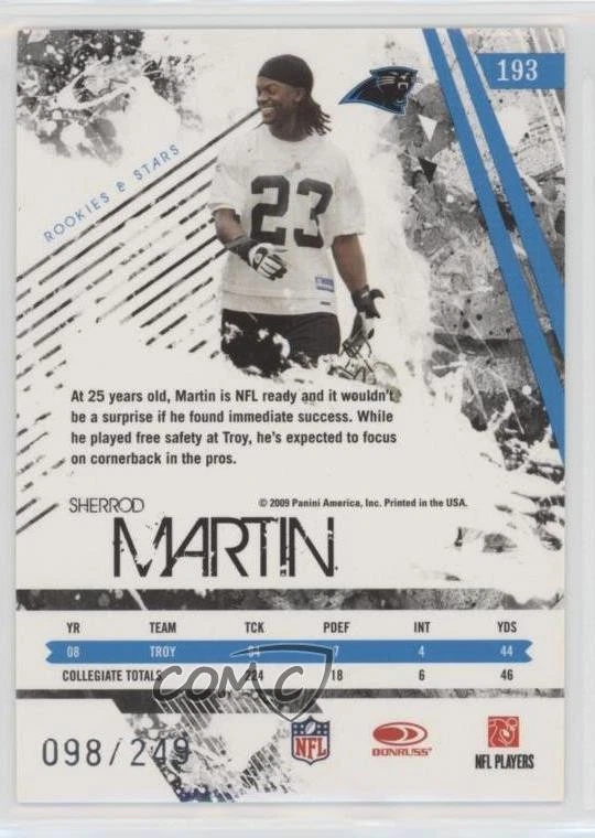 2009 Donruss Rookies & Stars Rookie Longevity Parallel /249 Sherrod Martin RC - Image 2 of 2