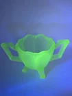 Vintage Frosted Green Uranium Glass Footed Suger Bowl Depression Glass