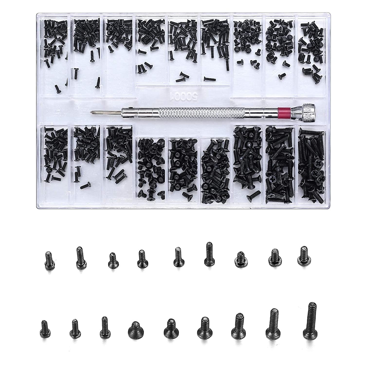 Small Replacement Screws M1.2 M1.4 M2.0 for Eyeglasses Watch Black 500 Pcs