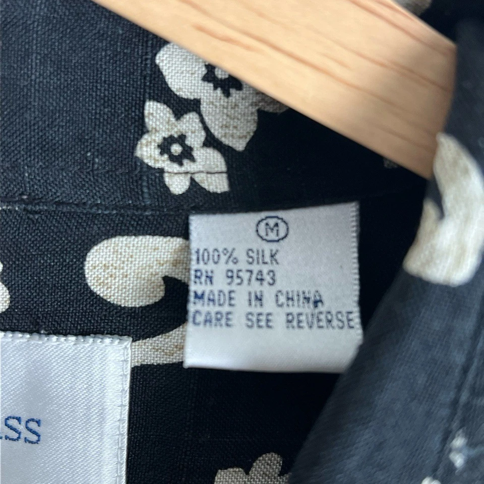 Camisa Bill Blass Para Hombre Talla Mediana Negra Tostada Aloha Abotonada 100% Seda Tropical Foto 2 de 4