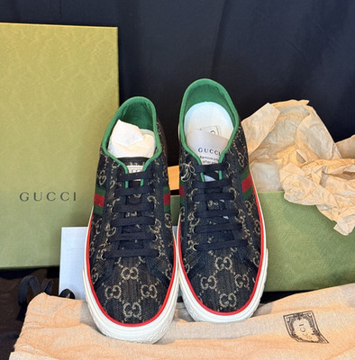 NEW Men's Gucci Tennis 1977 Shoes RARE Black Ivory Size 10 NEVER WORN with Box