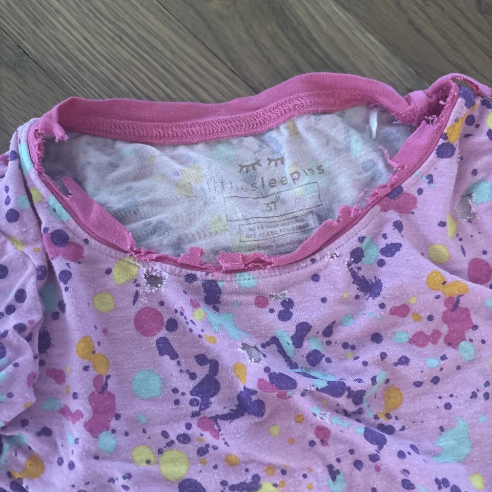 Little Sleepies Crafting Remnants Fabric Damaged Pajamas Set Pink Paint Splatter - Image 4 of 4