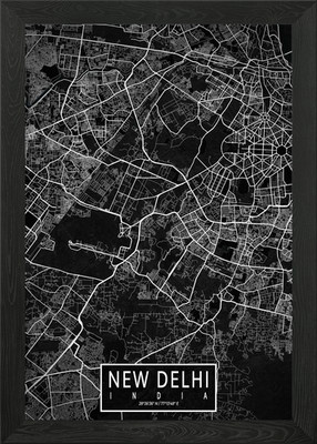 Neu Delhi Stadtplan dunkel gerahmt Wandbild Poster Leinwanddruck Bild