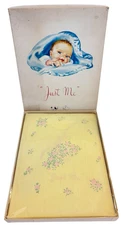 Vintage 1956 Just Me Yellow Satin Pink Flowers Baby Record Book Sanitoy RARE