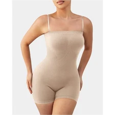 OQQ Women's Tan Tummy Control Sculpting Full Body Seamless Shapewea Size L