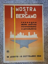 1950 Mostra Di Bergamo Italy Exhibition Italian Travel Poster Tedeschi Vintage