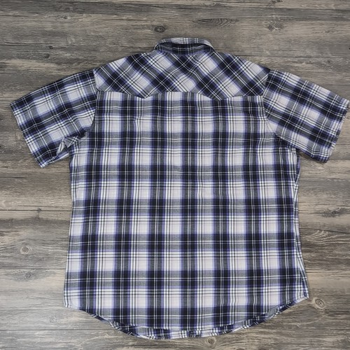 Wrangler Western Shirt Mens XL Blue Plaid Pearl Snap Button Short Sleeve 90's - Picture 2 of 9