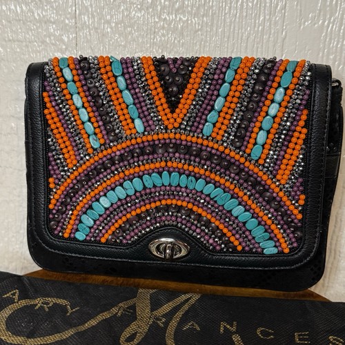 Mary Frances Black Multi Color Beaded Clutch W Handle Dust Bag Included EUC - Picture 1 of 16
