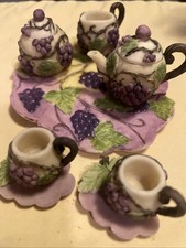 Vintage 1994 Popular Imports Miniature Grape Tea Set 10 Pc Resin w/ Serving Tray