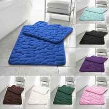 Luxury Pebble Bath Mat Set 2 Piece Non Slip Bathroom Pedestal Mat Soft Absorbent